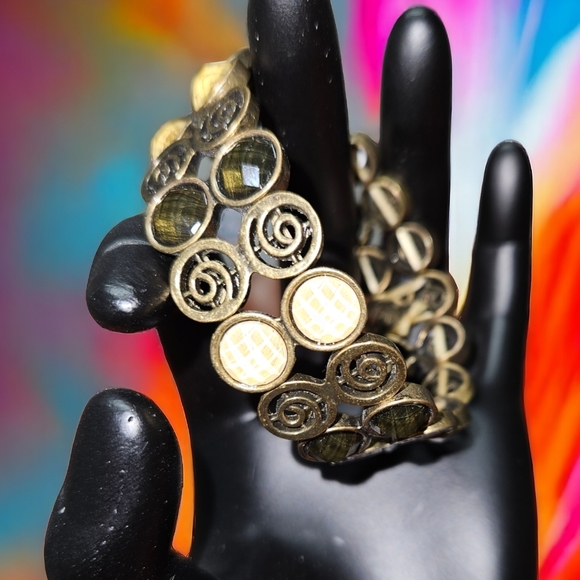 Evita Peroni Jewelry - Evita Peroni Stretch Bracelet/ Bangle Brown Tones